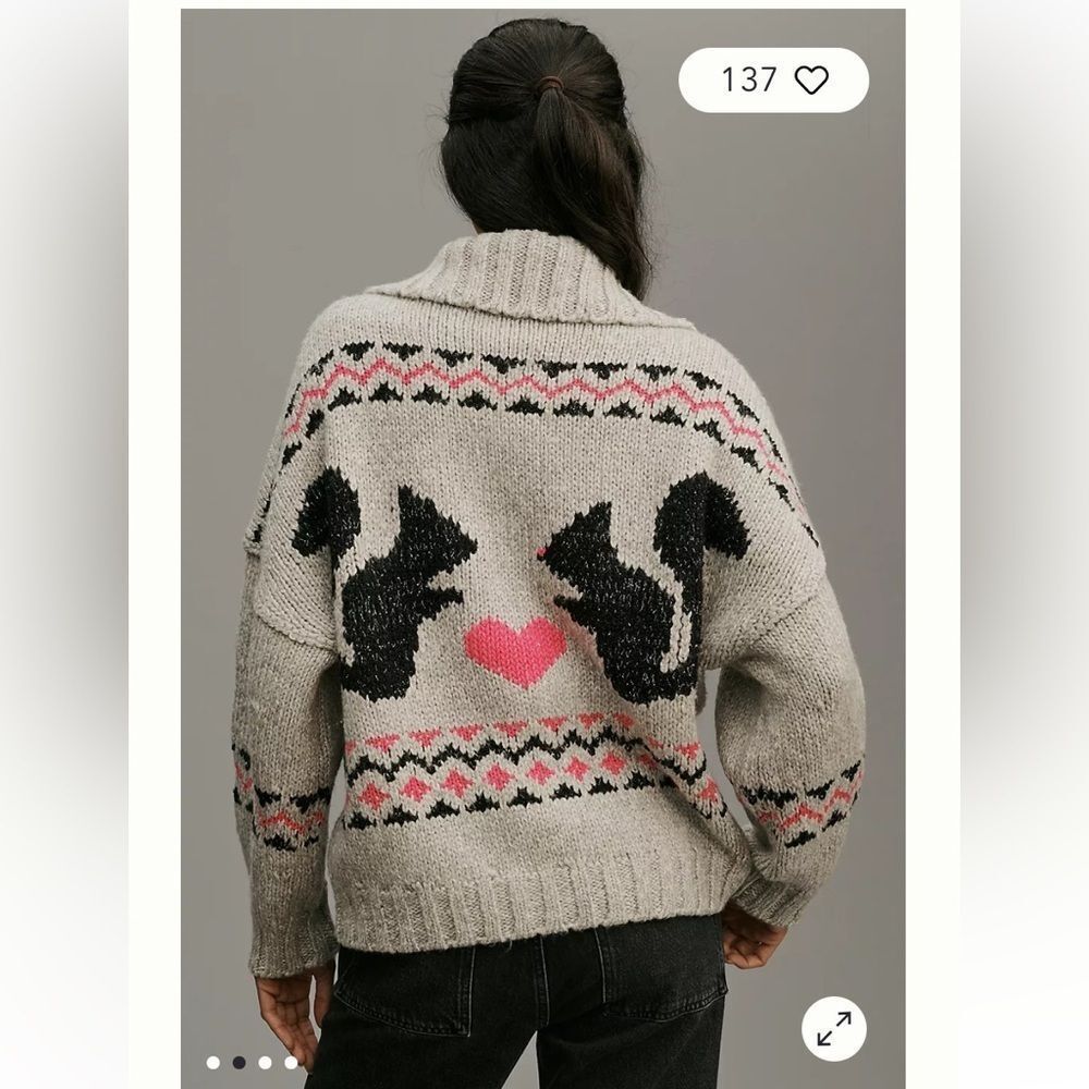 Anthropologie Squirrels Motif Collared Cardigan Sweater Large P'Nut